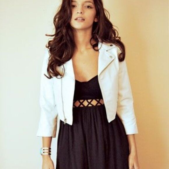 NEW The Sway XS White Indie Punk Leather Moto Motorcycle Biker Cropped Jacket
